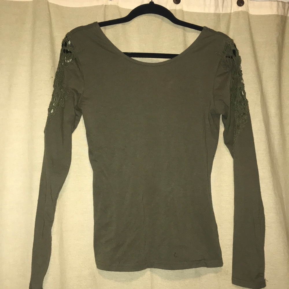 Army green crochet shoulder top